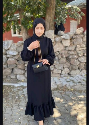 Uzun Siyah Etnik Desenli Kadın Elbise - Görsel 2