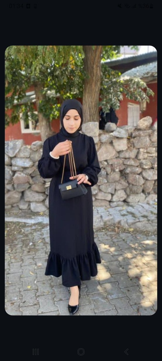 Uzun Siyah Etnik Desenli Kadın Elbise - Görsel 2