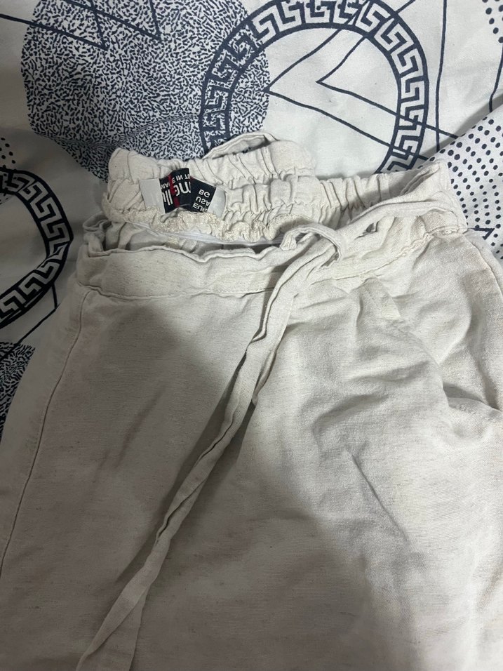 Kadın Beyaz Keten Salaş Midi Pantolon - Görsel 4