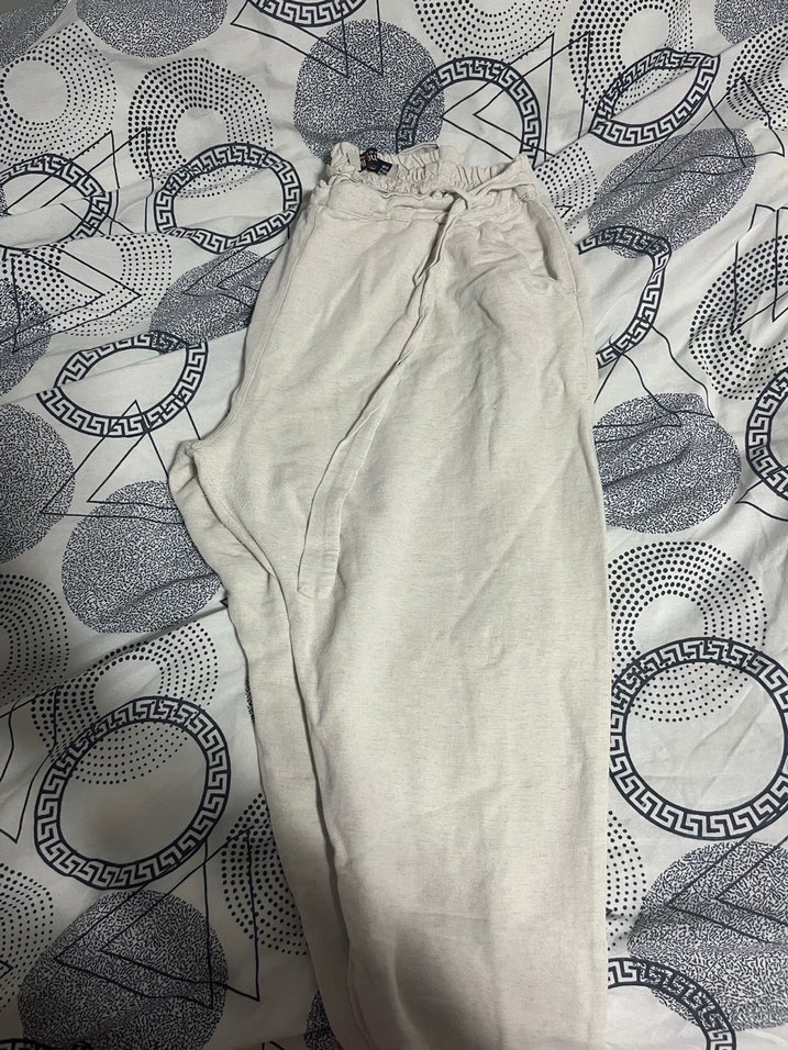 Kadın Beyaz Keten Salaş Midi Pantolon - Görsel 2