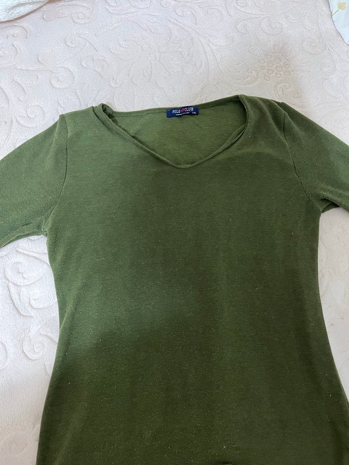 Kadın Haki V Yaka Uzun Kollu Triko - Görsel 2