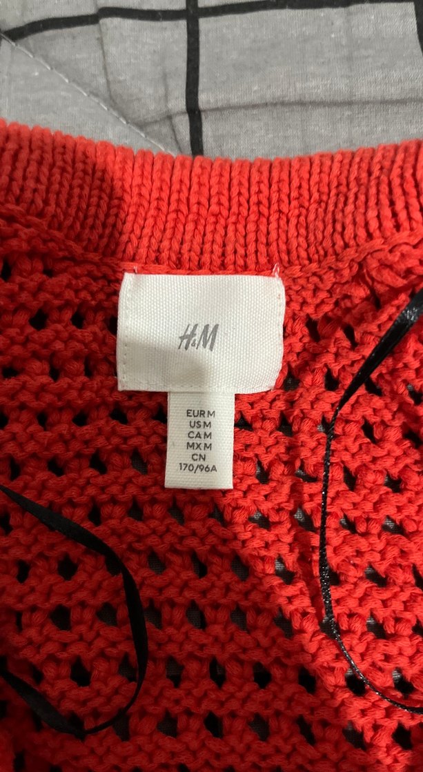 Kırmızı V Yaka Bohem Kadın Triko Kazak - Görsel 2