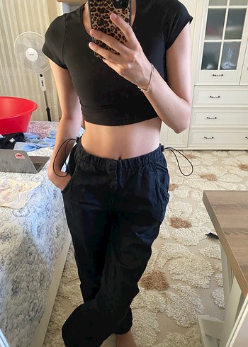 s Beden siyah Renk Pull&Bear Siyah Paraşüt Pantolon