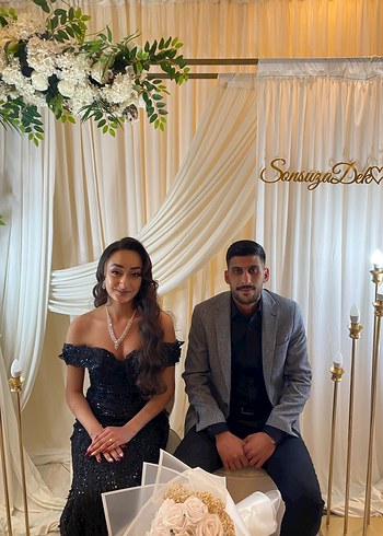 Siyah Boncuk İşlemeli Uzun Abiye Elbise - Görsel 4