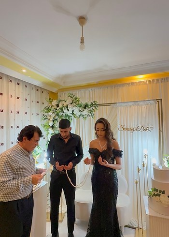 Siyah Boncuk İşlemeli Uzun Abiye Elbise - Görsel 7