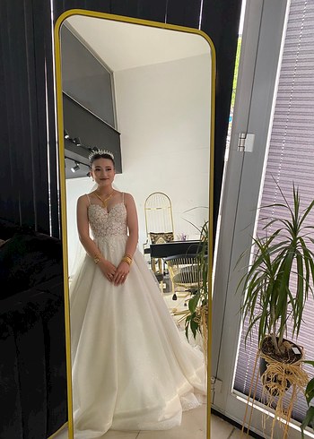 38 Beden Straplez Midi A-Line Beyaz Gelinlik