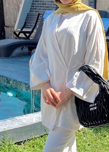 Beyaz Pamuklu Kimono - Görsel 3