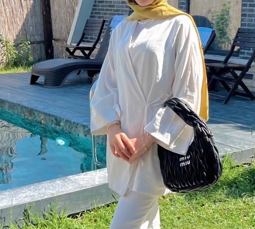 Beyaz Pamuklu Kimono - Görsel 3