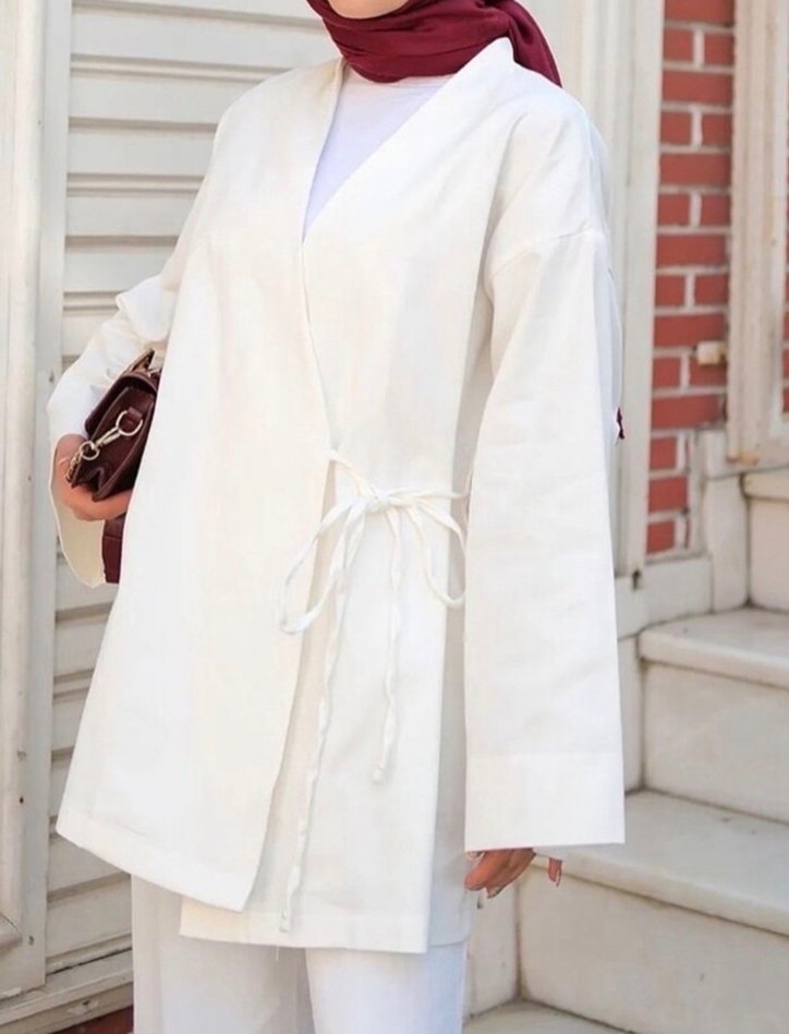 Beyaz Pamuklu Kimono - Görsel 2