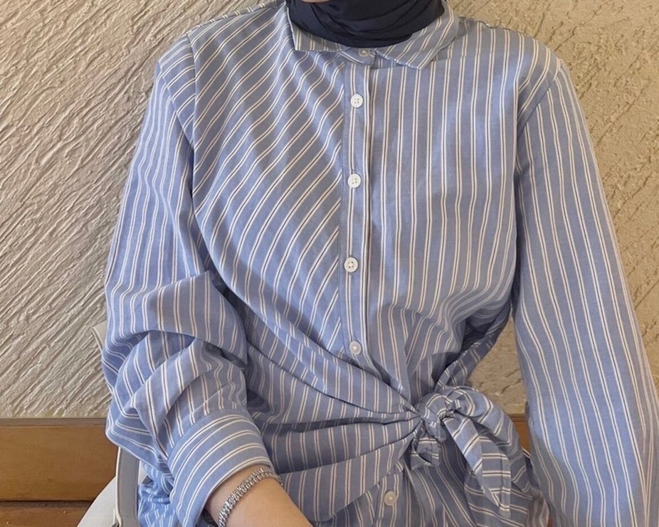 Mavi Çizgili bağlamalı Gömlek - Görsel 2
