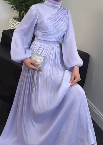 Lila Drapeli Tesettür Abiye Elbise - Görsel 2