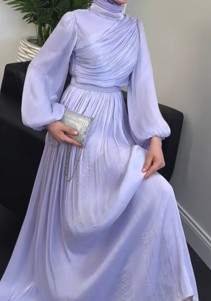 Lila Drapeli Tesettür Abiye Elbise - Görsel 2