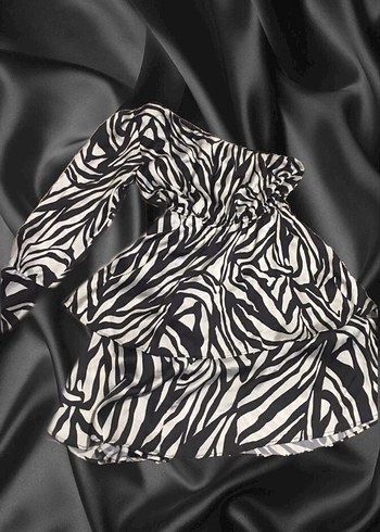 Zebra Desenli Uzun Tek Kollu Elbise