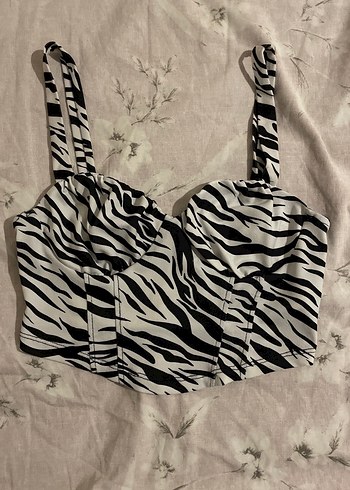 Kadın Zebra Desenli Strappy Crop Top