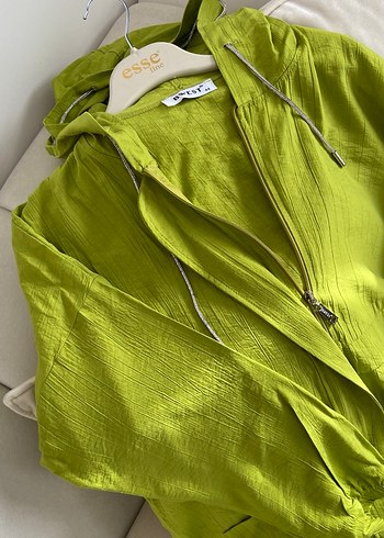 Yeşil Midi Keten Kapüşonlu Ceket - Görsel 2