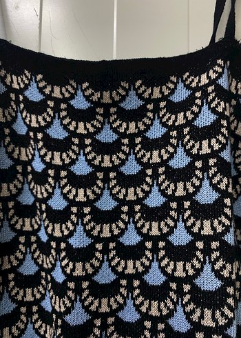 Mavi Desenli İnce Askılı Örme Mini Kadın Atlet - Görsel 2