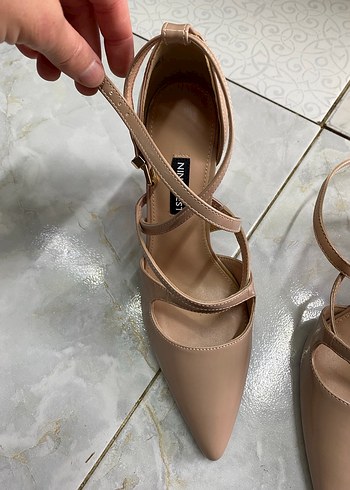 Bej Bağcıklı Stiletto Kadın Ayakkabı - Görsel 6