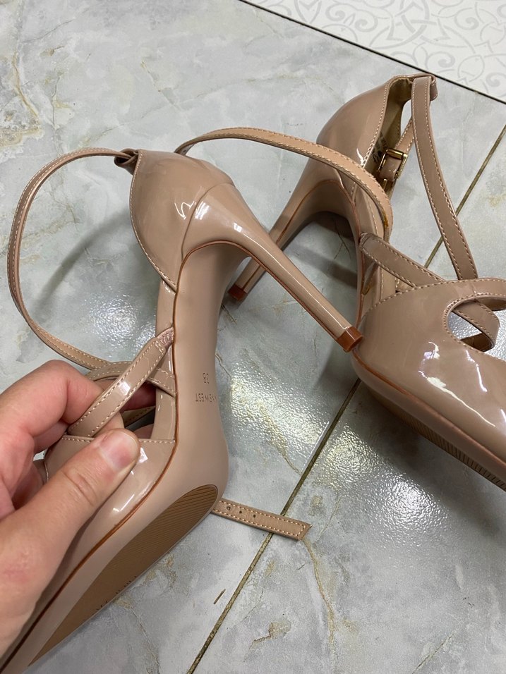 Bej Bağcıklı Stiletto Kadın Ayakkabı - Görsel 4