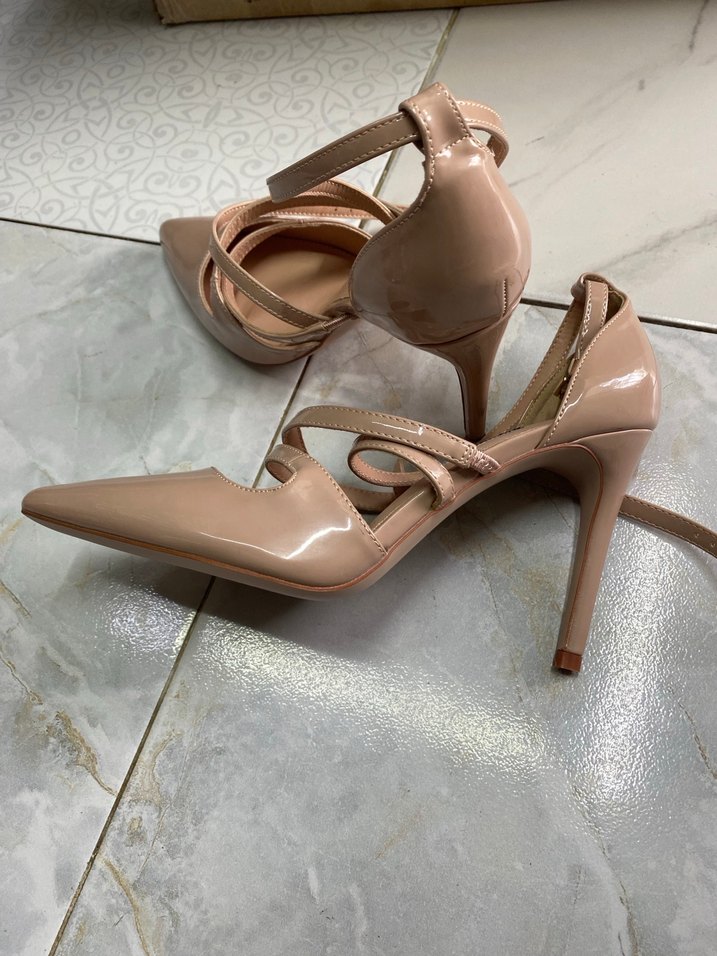 Bej Bağcıklı Stiletto Kadın Ayakkabı - Görsel 5