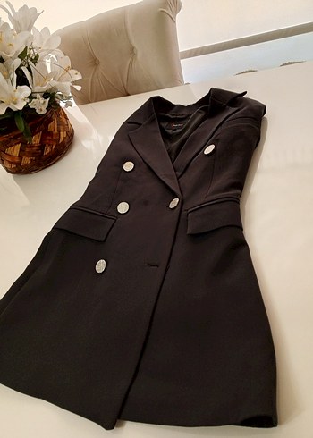 Düğmeli Siyah Kadın Midi Blazer Ceket - Görsel 5