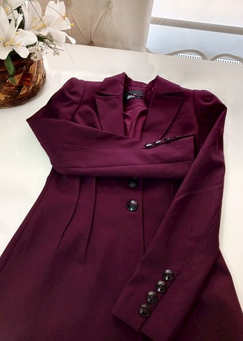 Bordo Uzun Kadın Klasik Ofis Kabanı - Görsel 5