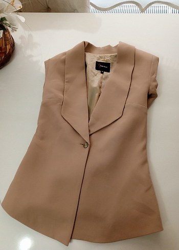 s Beden Bej Düğmeli Kadın Blazer Ceket