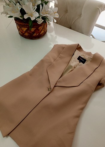 s Beden ten rengi Renk Bej Düğmeli Kadın Blazer Ceket