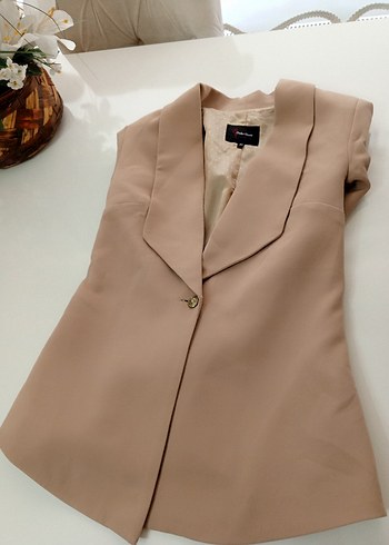 Bej Düğmeli Kadın Blazer Ceket - Görsel 6