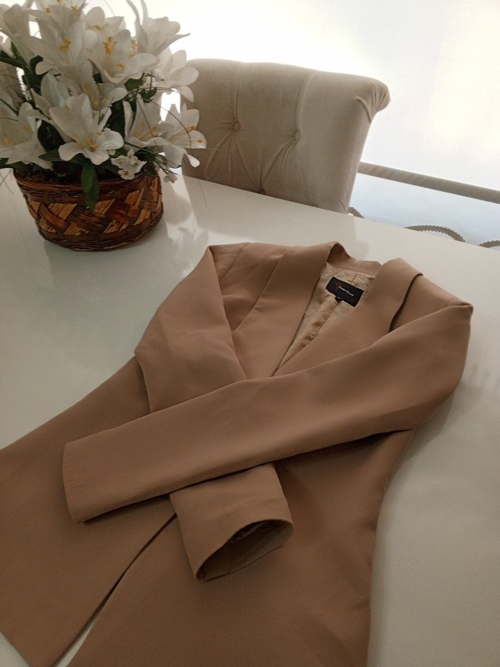 Bej Düğmeli Kadın Blazer Ceket - Görsel 2