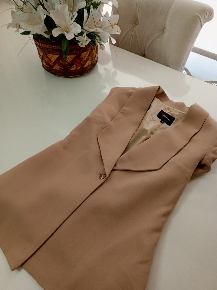 Bej Düğmeli Kadın Blazer Ceket - Görsel 4