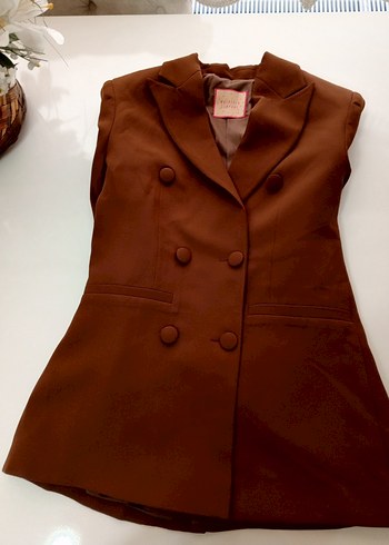 Düğmeli Kahverengi Kadın Blazer Ceket - Görsel 5