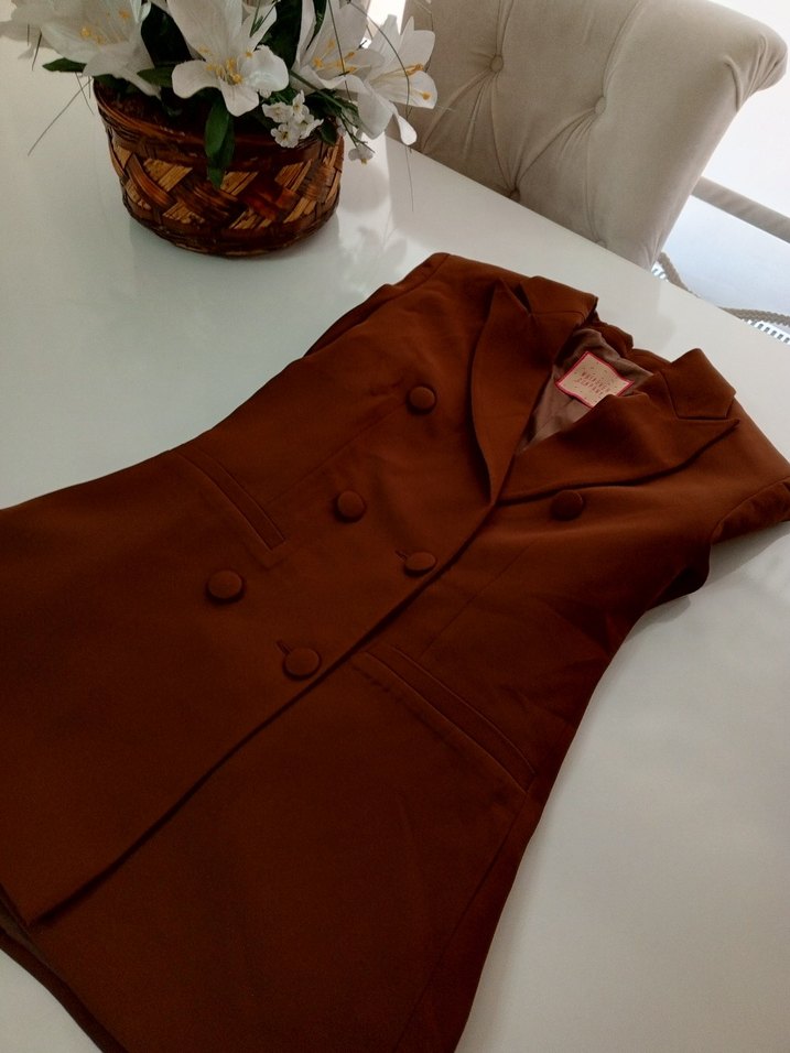 Düğmeli Kahverengi Kadın Blazer Ceket - Görsel 3