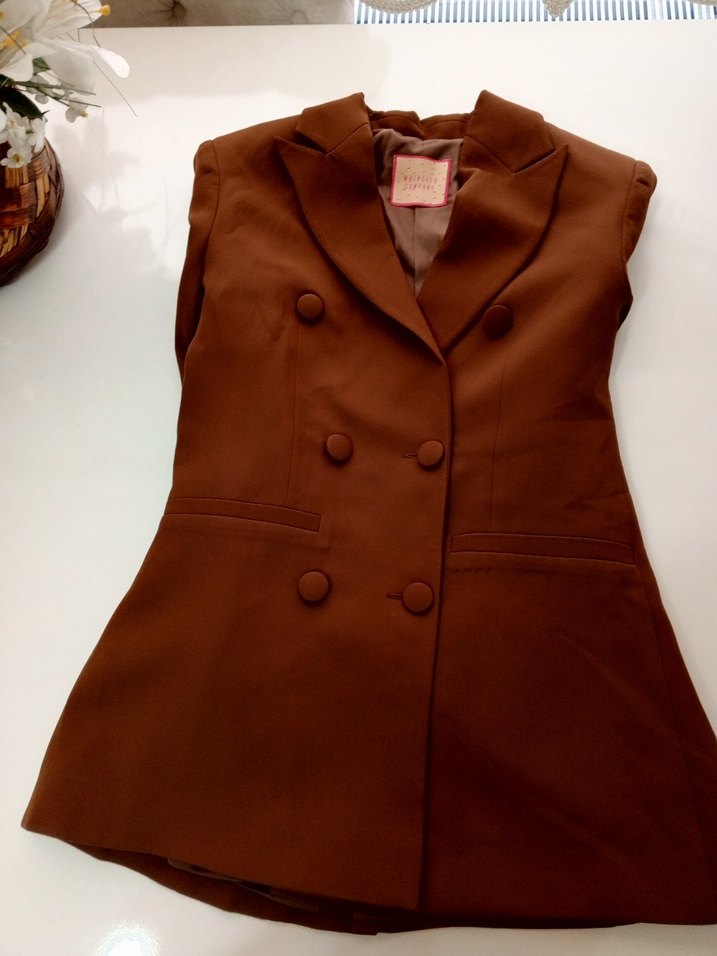 Düğmeli Kahverengi Kadın Blazer Ceket - Görsel 5