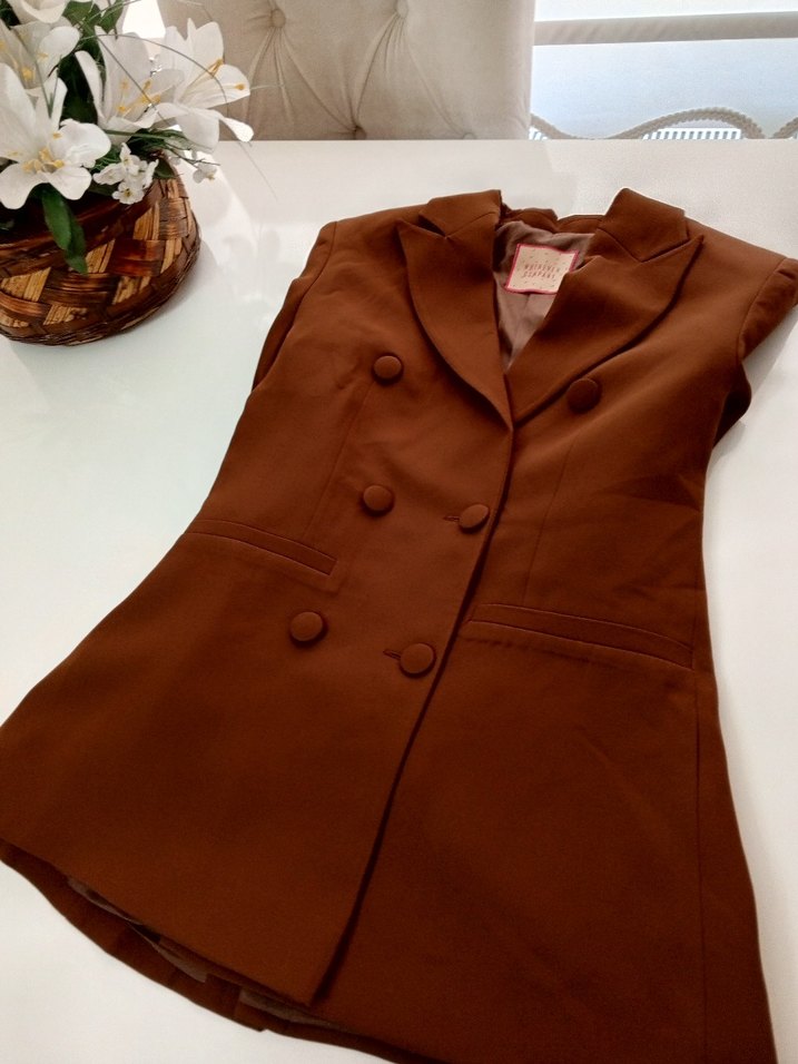 Düğmeli Kahverengi Kadın Blazer Ceket - Görsel 4