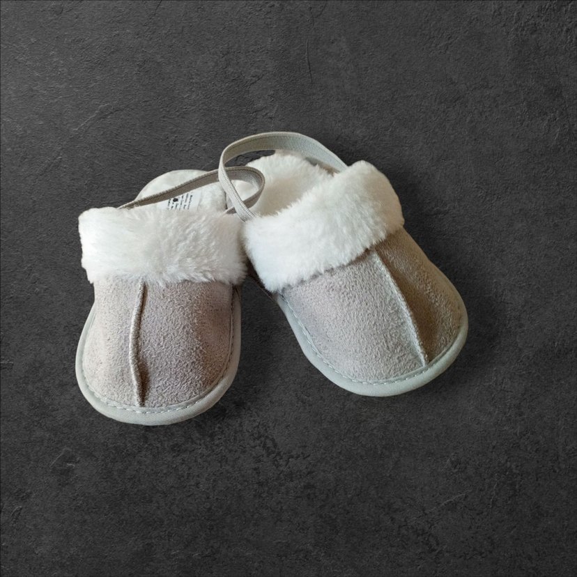 Kız  Erkek Çocuk Gri Kürklü Sıcak Ev Terliği - Görsel 3