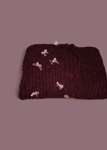 Bordo Kız Çocuk Örgü Hırka - Görsel 3