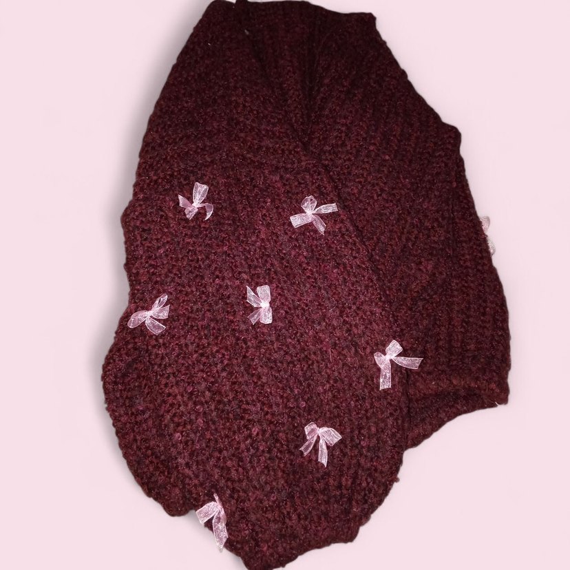 Bordo Kız Çocuk Örgü Hırka - Görsel 2