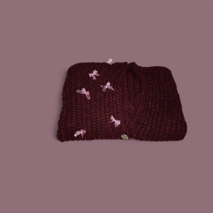 Bordo Kız Çocuk Örgü Hırka - Görsel 3