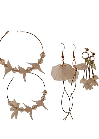 Bej İşlemeli Boncuklu Mini Bohem Küpeler - Görsel 2