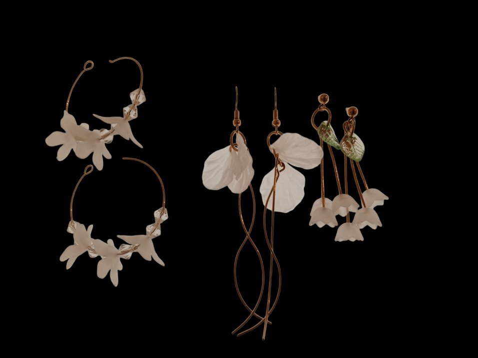 Bej İşlemeli Boncuklu Mini Bohem Küpeler - Görsel 3