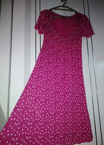 Pembe V Yaka Uzun Bohem Elbise