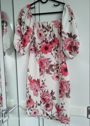 Pembe Çiçek Desenli Midi Bohem Elbise