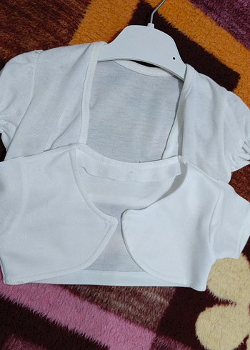 2 li Kız Çocuk Beyaz Düğmeli Bolero - Görsel 2