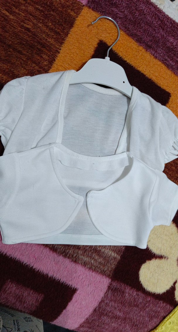 2 li Kız Çocuk Beyaz Düğmeli Bolero - Görsel 2