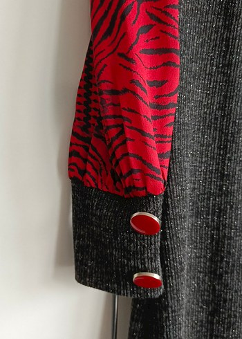 Desenli Gri Uzun Kollu Triko Elbise - Görsel 3