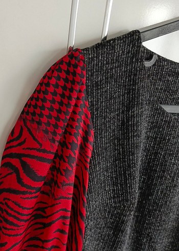 Desenli Gri Uzun Kollu Triko Elbise - Görsel 4