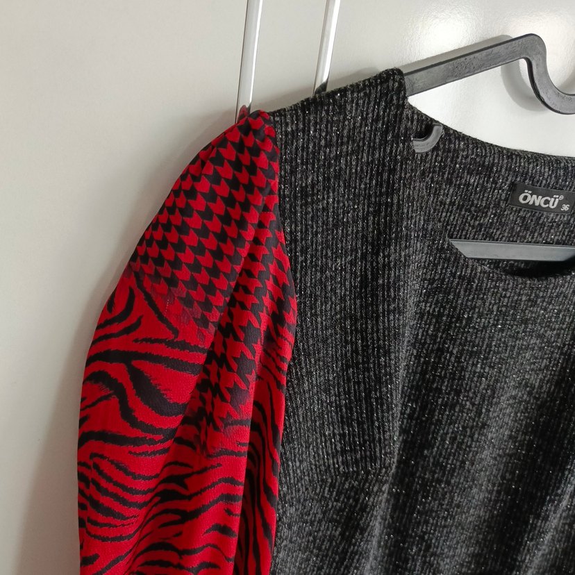 Desenli Gri Uzun Kollu Triko Elbise - Görsel 4