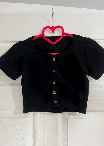 Diğer Siyah Düğmeli Kısa Kollu crop top