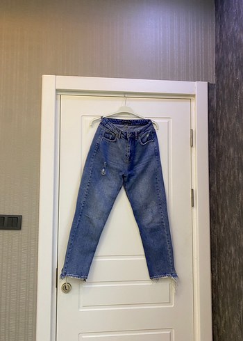 Kadın Mavi Denim Midi Boy Bol Kesim Kot