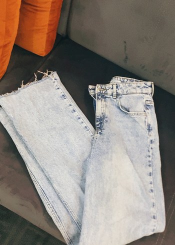 Düğmeli Bol Kesim Midi Denim Kadın Kot Pantolon